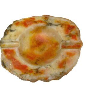 Vintage Orange Alabaster Ashtray / Cigar Rest Made in Italy 1970s ABF Tobacciana